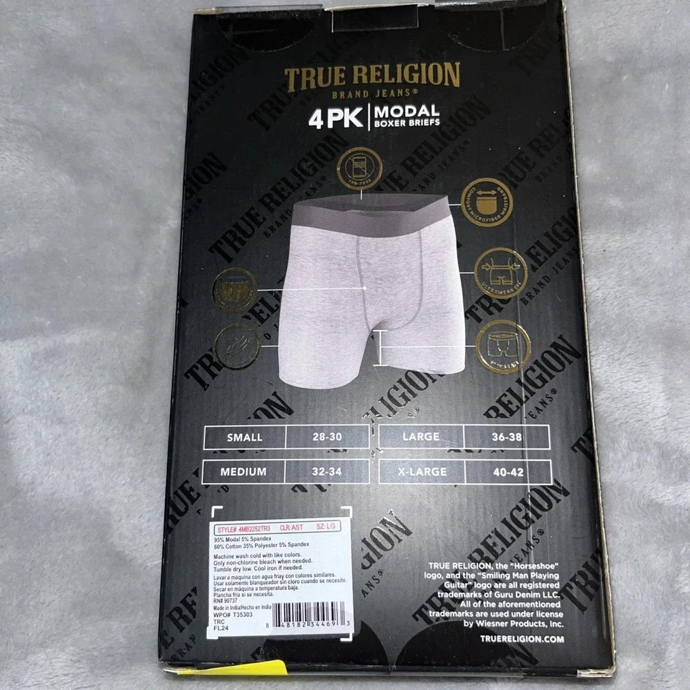 True Religion Modal Boxer Briefs 4 Pack X2 New In Package Size L